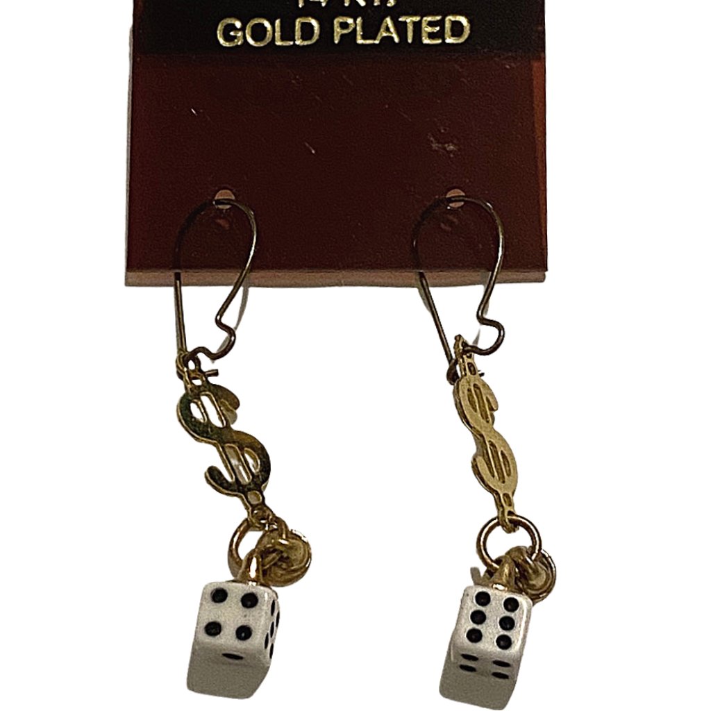 14 Kt Gold Plated Lucky Dice  Dollars Earrings